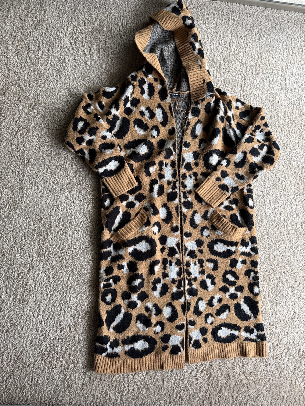 Fashion Nova Leopard Print Hooded Cardigan - Tan, Black & White